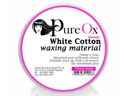 White Cotton Waxing Material Bleached and Stiffened Cotton - 70mm x 50m