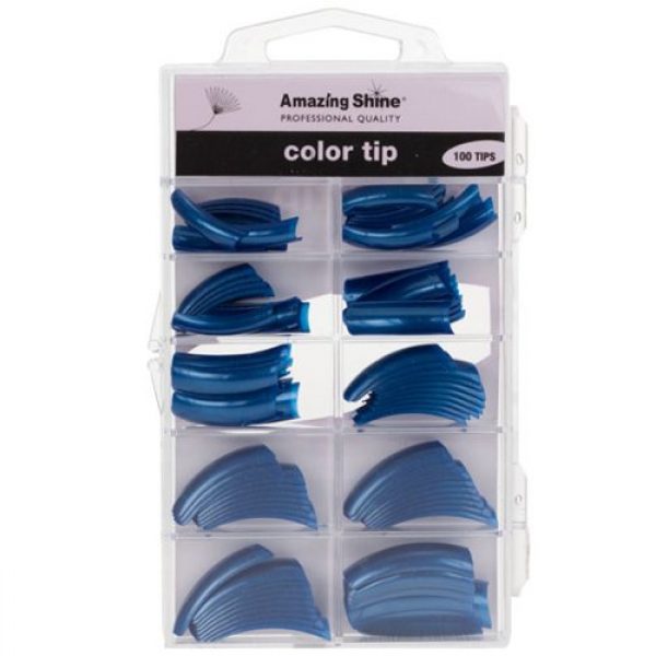 Amazing Shine 100 Coloured Nail Tips - Metallic Blue (02216)