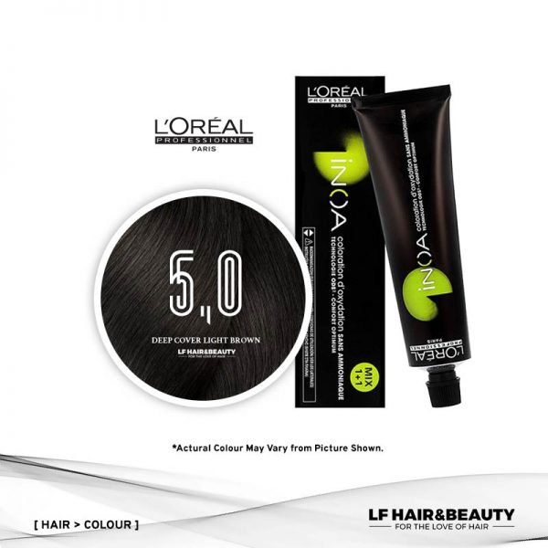 Loreal iNOA Permanent Hair Color 5,0 Fundamental Deep Cover Light Brown 60g