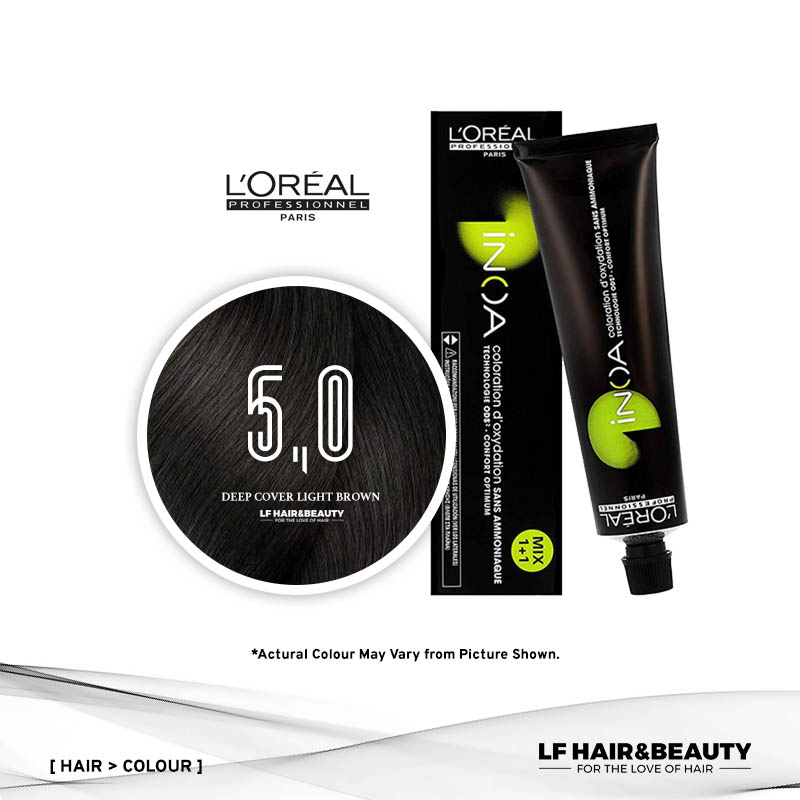 Loreal iNOA Permanent Hair Color 5,0 Fundamental Deep Cover Light Brown 60g  - LF Hair and Beauty Supplies