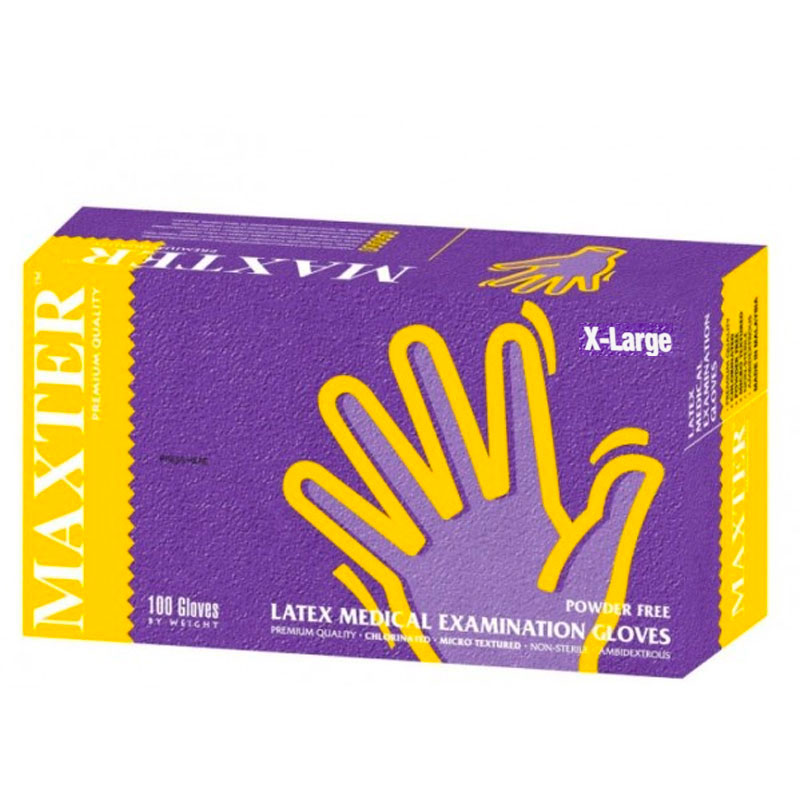 Maxter Latex Medical Examination Powder Free Gloves - Extra Large