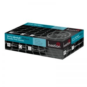 Bastion Nitrile Gloves - Powder Free - Black - Micro Textured - Medium (100 Per Box)