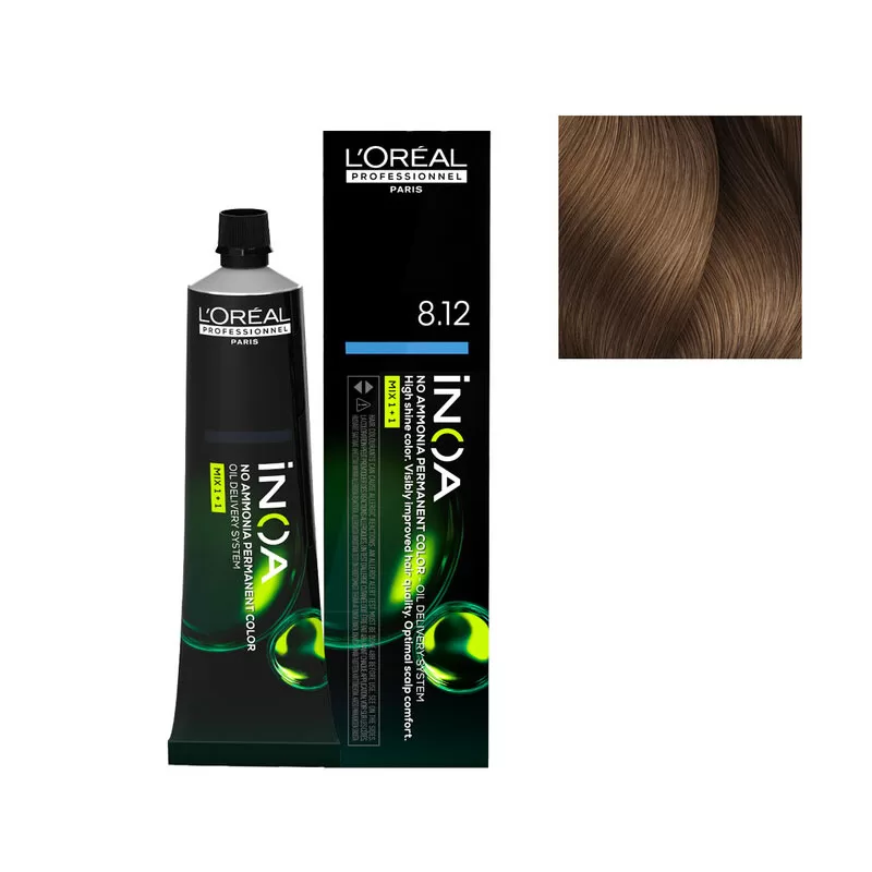 Loreal iNOA Permanent Hair Color 8.12 Light Ash Iridescent Blonde 60g