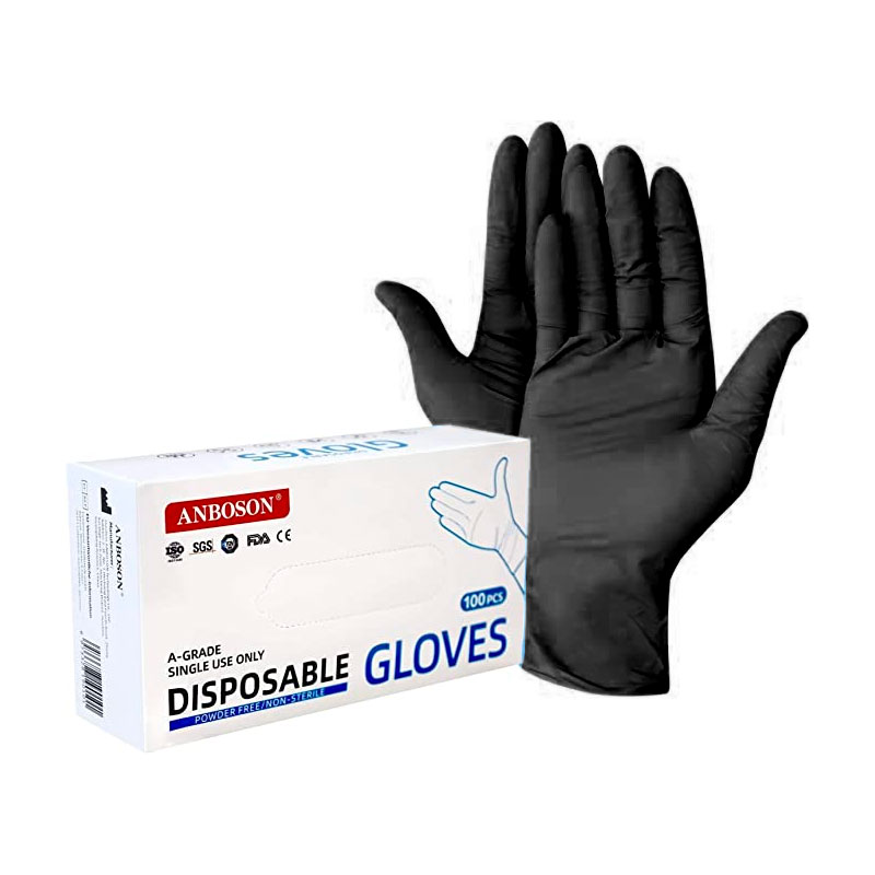 Anboson Nitrile Disposable Black Gloves Large