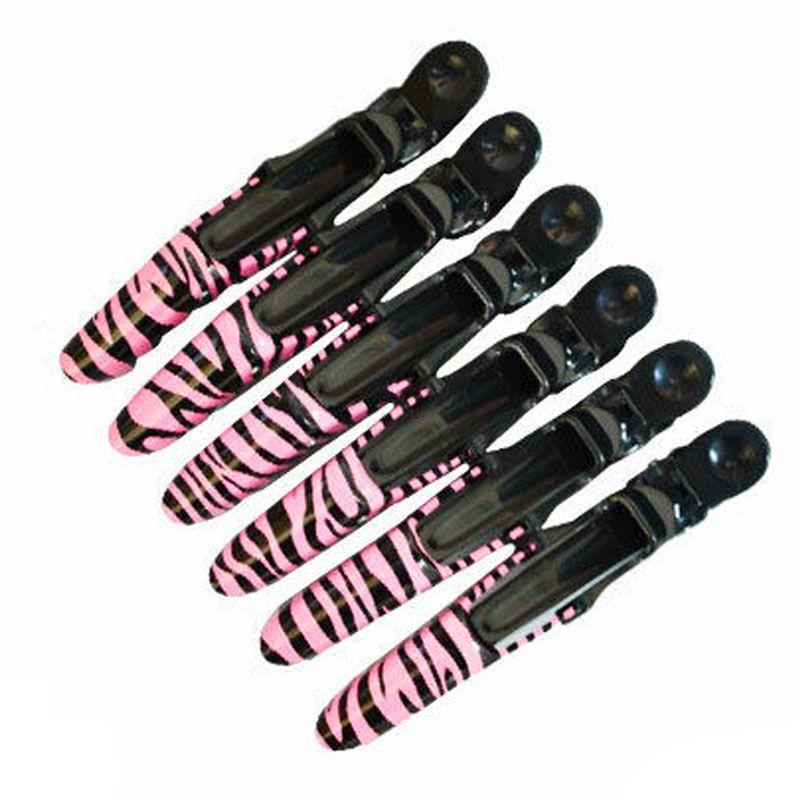 Crocodile Hair Clips Heavy Duty Printed 6Pcs - Pink Zebra