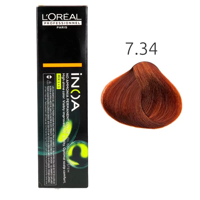 Loreal iNOA Permanent Hair Color 7.34 Golden Copper Blonde 60g