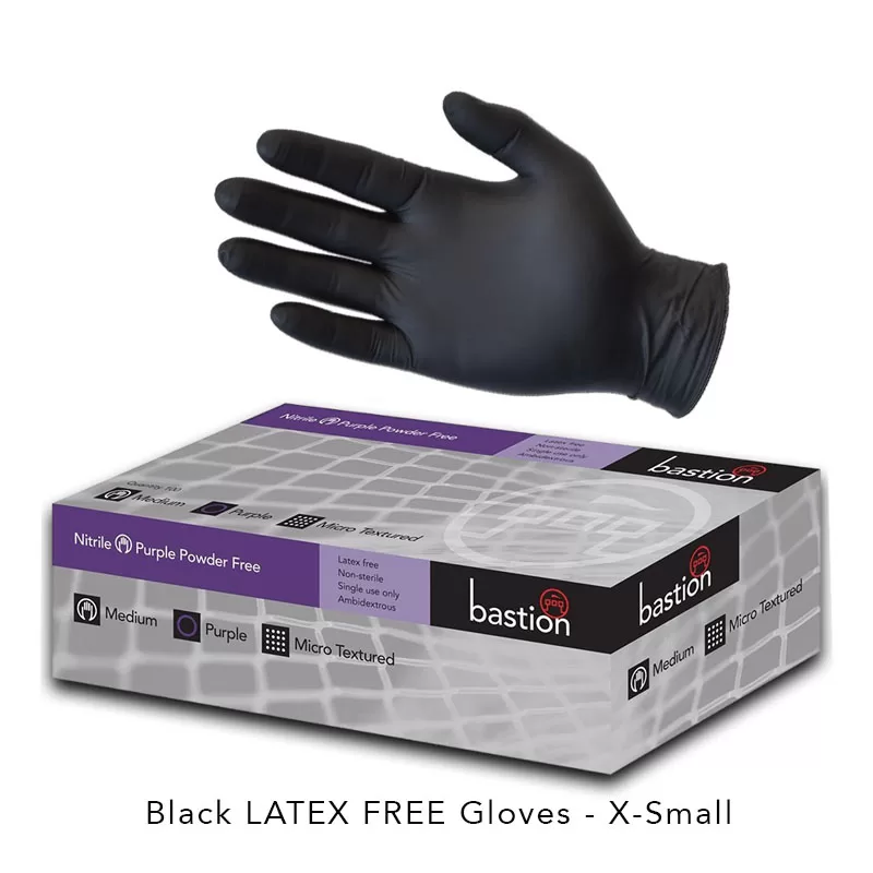 Bastion Nitrile Gloves Powder Free **Black** Micro Textured X-Small (100 Per Box)