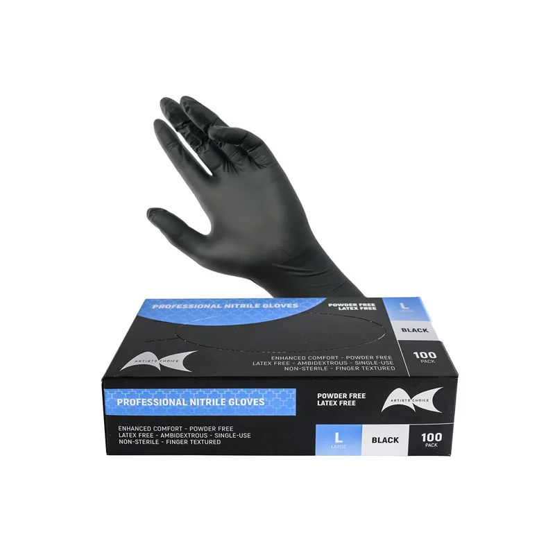 Artists Choice Professional Black Nitrile Gloves Large 100Pk