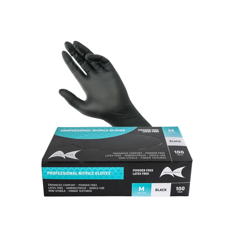 Artists Choice Professional Black Nitrile Gloves Medium 100Pk