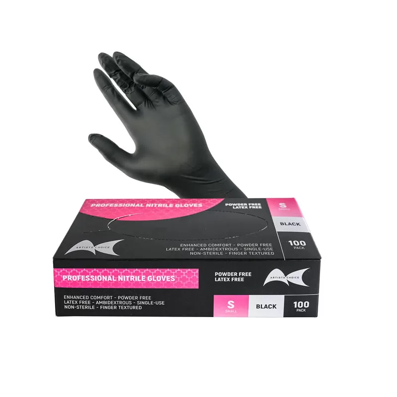 Artists Choice Professional Black Nitrile Gloves Small 100Pk