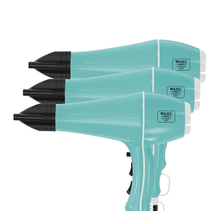 3X Wahl Powerdry 2000W Professional Hair Dryer Tourmaline Ionic - 2 Nozzles - Assorted Colour